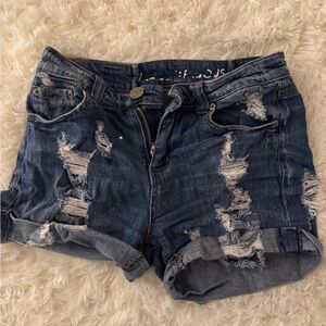Distressed Blue Denim Shorts